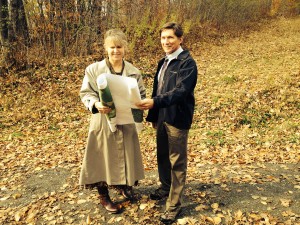 Joe Sporko, LA Group Principal, with Tricia Harper, Project Manager for the State of Vermont Office of Buildings and General Services, at Vermont Memorial Veterans Cemetery, Randolph Center, VT (October 28, 2014). The LA Group is currently developing a comprehensive master plan for the next phase of development at the site.