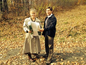 Joe Sporko, LA Group Principal, with Tricia Harper, Project Manager for the State of Vermont Office of Buildings and General Services, at Vermont Memorial Veterans Cemetery, Randolph Center, VT (October 28, 2014).  The LA Group is currently developing a comprehensive master plan for the next phase of development at the site. 